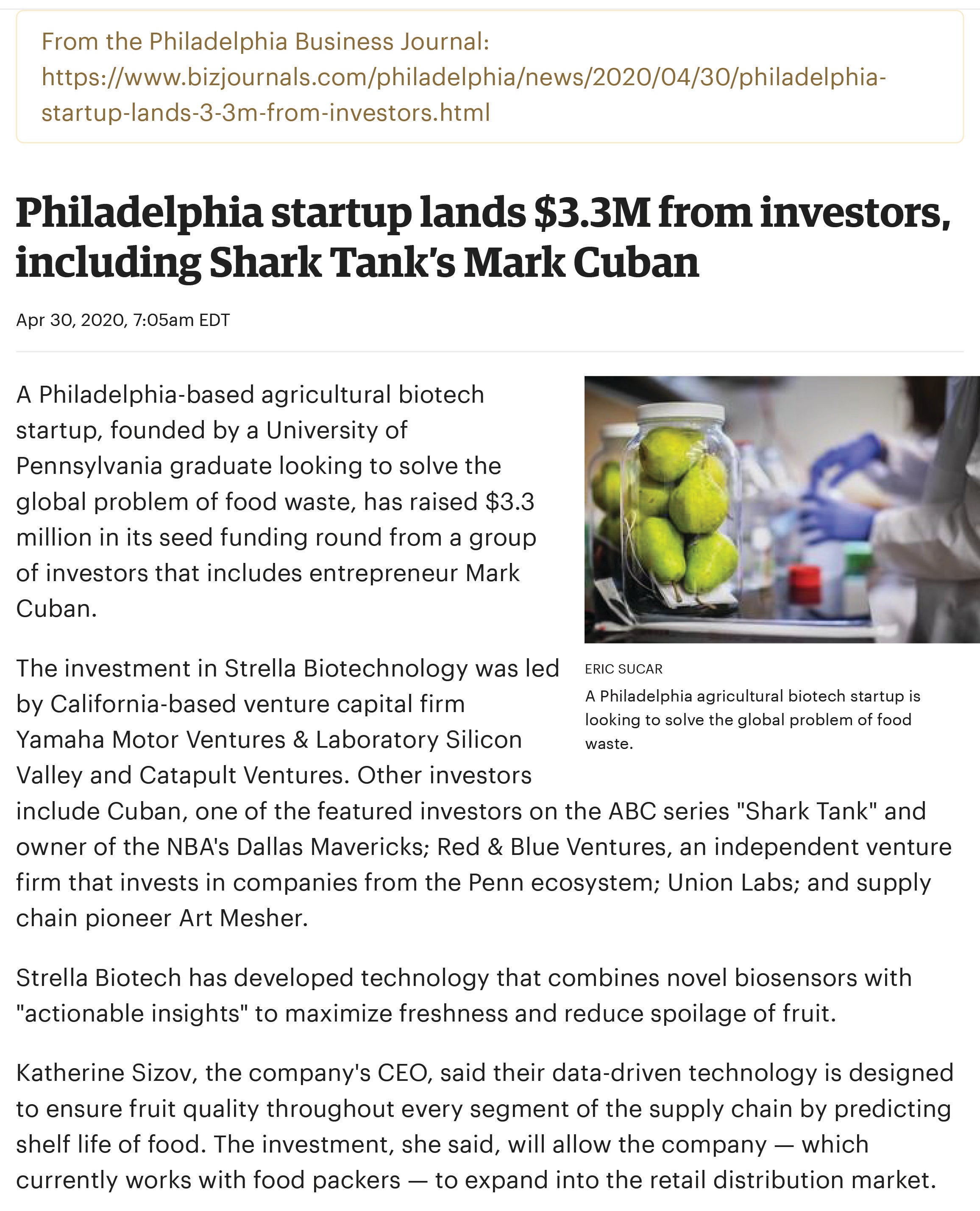 Screenshot from Philadelphia Business Journal