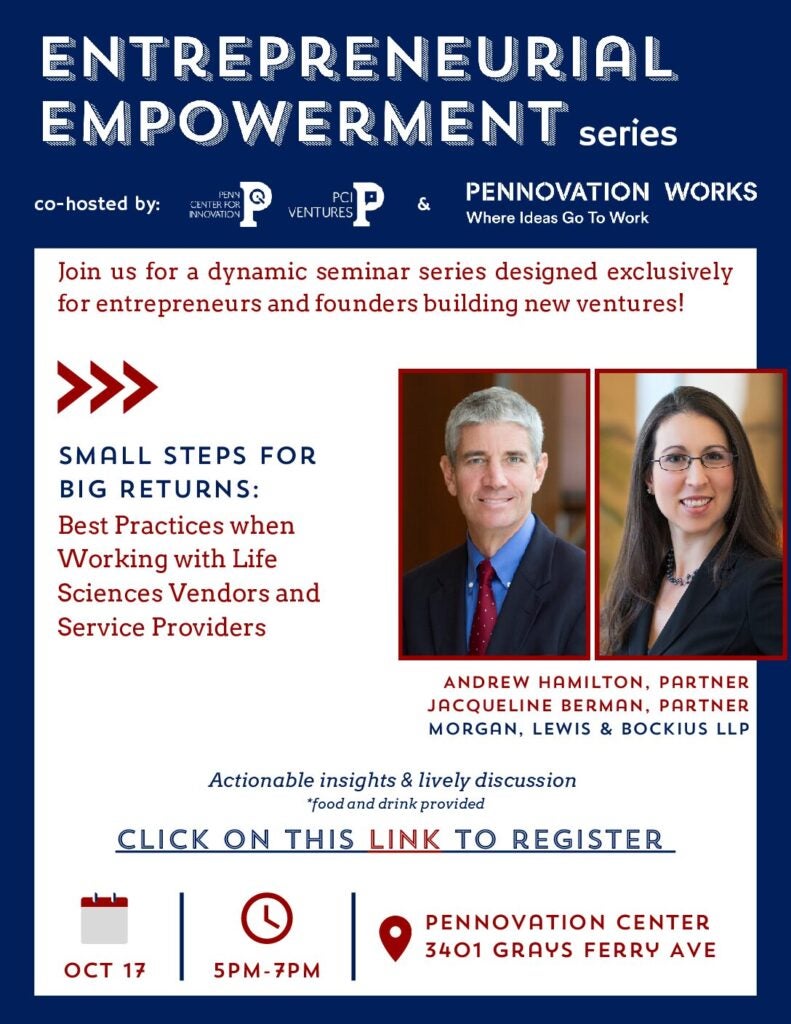 Entrepreneurial Empowerment Series Session: Small Steps for Big Returns: Best Practices when Working with Life Sciences Vendors and Service Providers